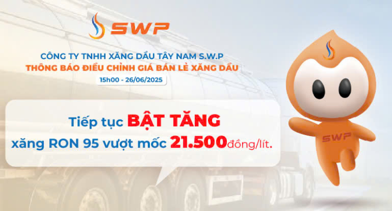 Giá xăng dầu hôm nay 26/6/2025: Tiếp tục bật tăng, xăng RON 95 vượt mốc 21.500 đồng/lít